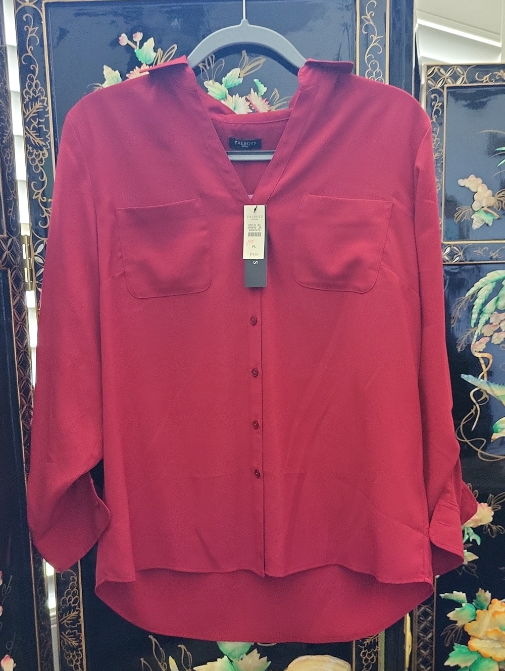 Talbots Women's Deep Red Button-Down Blouse